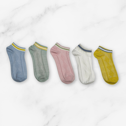 [10049] - 5 Pairs Women's Cotton Blend Low-Cut Ankle Socks – Breathable Dots/Stripes & Everyday Comfort