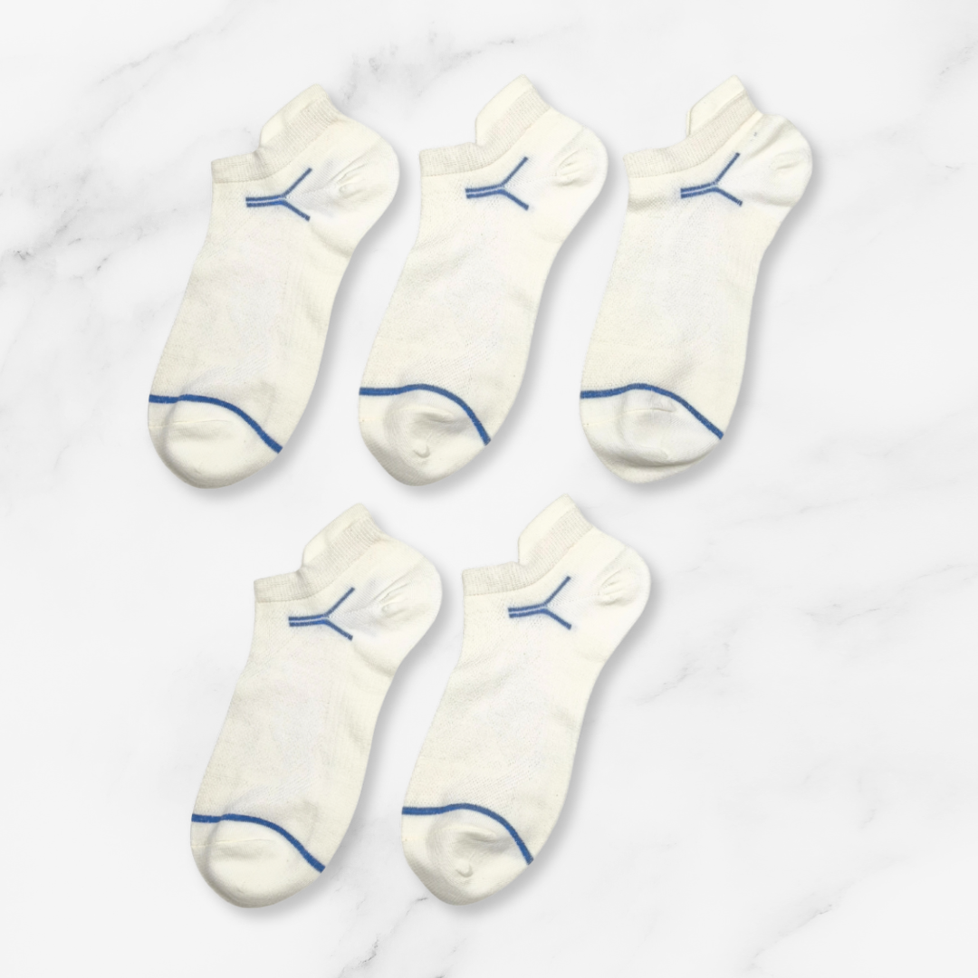 [10056] - 5 Pairs Women’s Cotton Blend Low-Cut Ankle Socks – Breathable Stripes/Plain & Everyday Comfort _1
