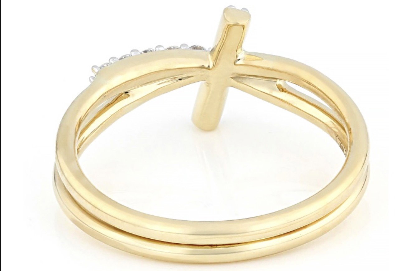 Anillo Cruzado con Diamantes Blancos Redondos de 0,15ctw en Oro Amarillo de 10K, Talla 7_3