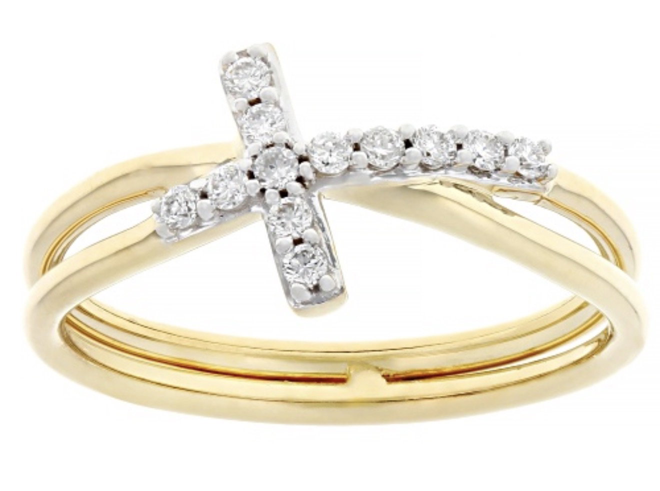 Anillo Cruzado con Diamantes Blancos Redondos de 0,15ctw en Oro Amarillo de 10K, Talla 7_1
