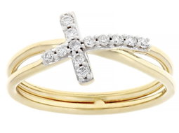 Anillo Cruzado con Diamantes Blancos Redondos de 0,15ctw en Oro Amarillo de 10K, Talla 7