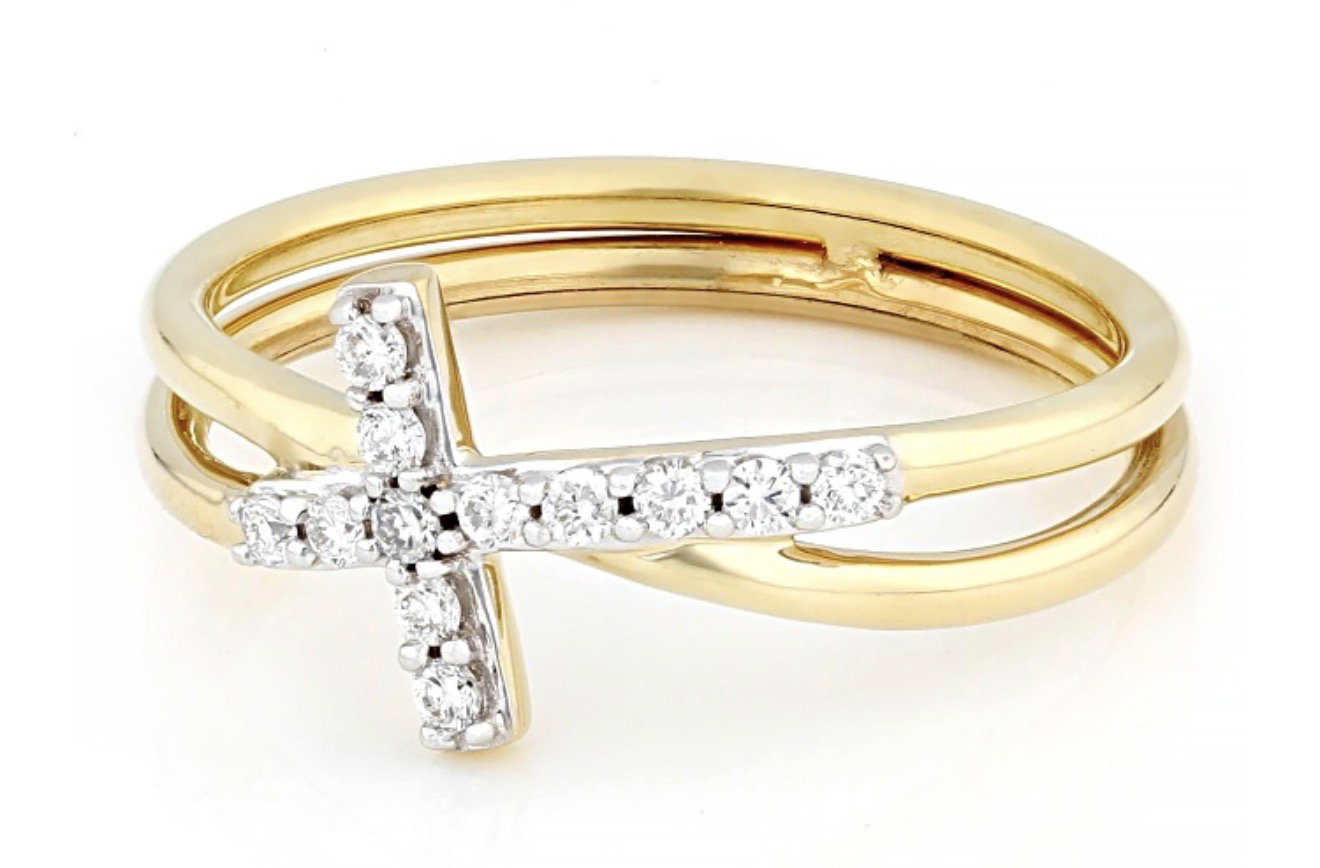 Anillo Cruzado con Diamantes Blancos Redondos de 0,15ctw en Oro Amarillo de 10K, Talla 7_2