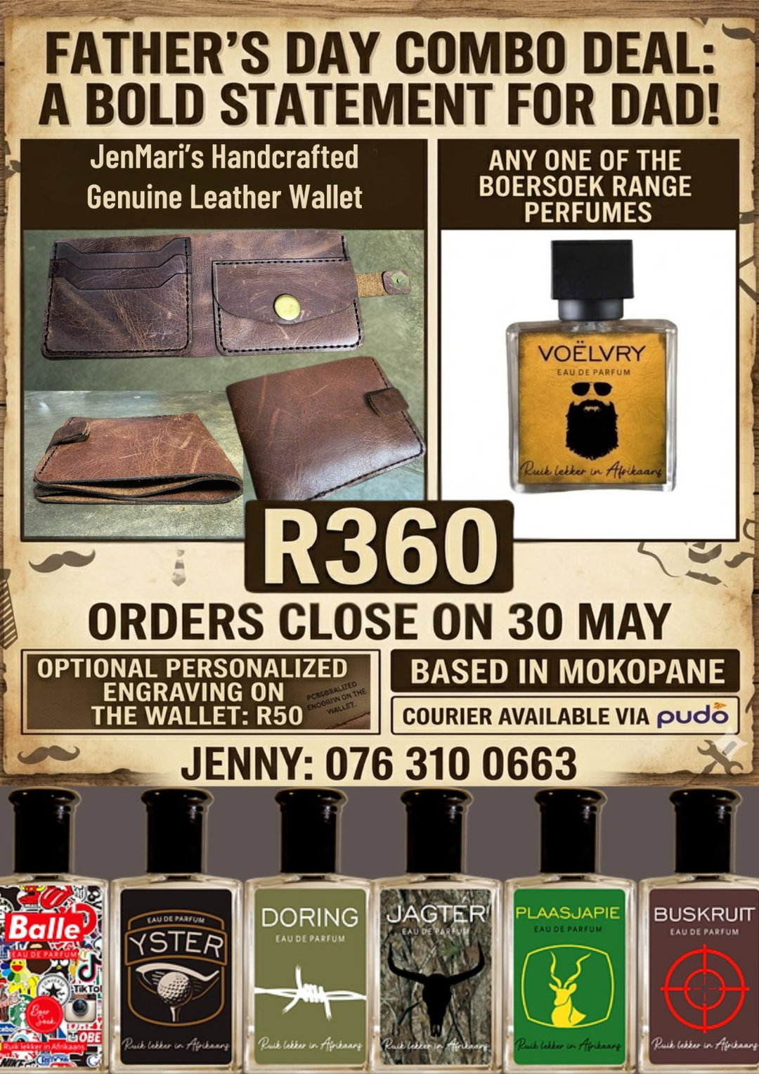 Father's day - Leather Wallet and Fragrance Combo (All combos have a 3 week Manufacturing and delivery lead time (15 Working Days)