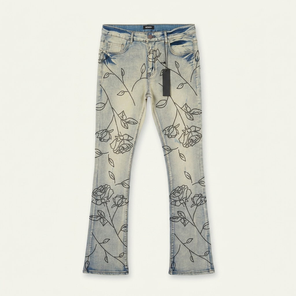 Stacked Skinny Flare Falling Roses Jean - Light Wash 1ZW812