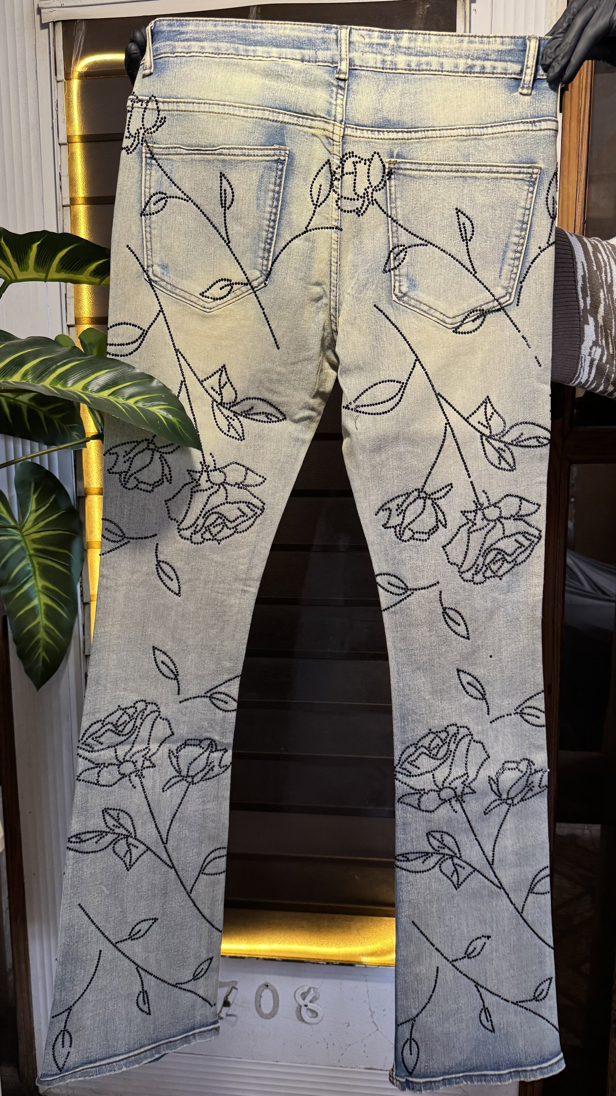 Stacked Skinny Flare Falling Roses Jean - Light Wash 1ZW812_3
