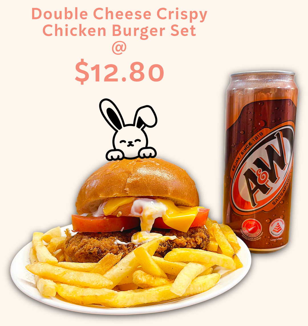 Double cheese Crispy Chicken Burger Set