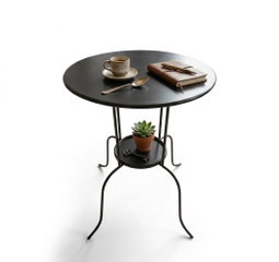 Table d’appoint ronde en métal noir avec double plateau de rangement