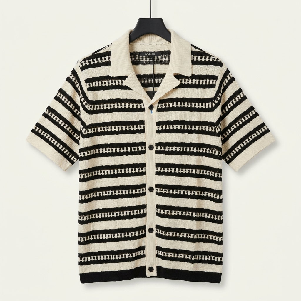 Mumbai Crochet Short Sleeve Cuban Collar Shirt