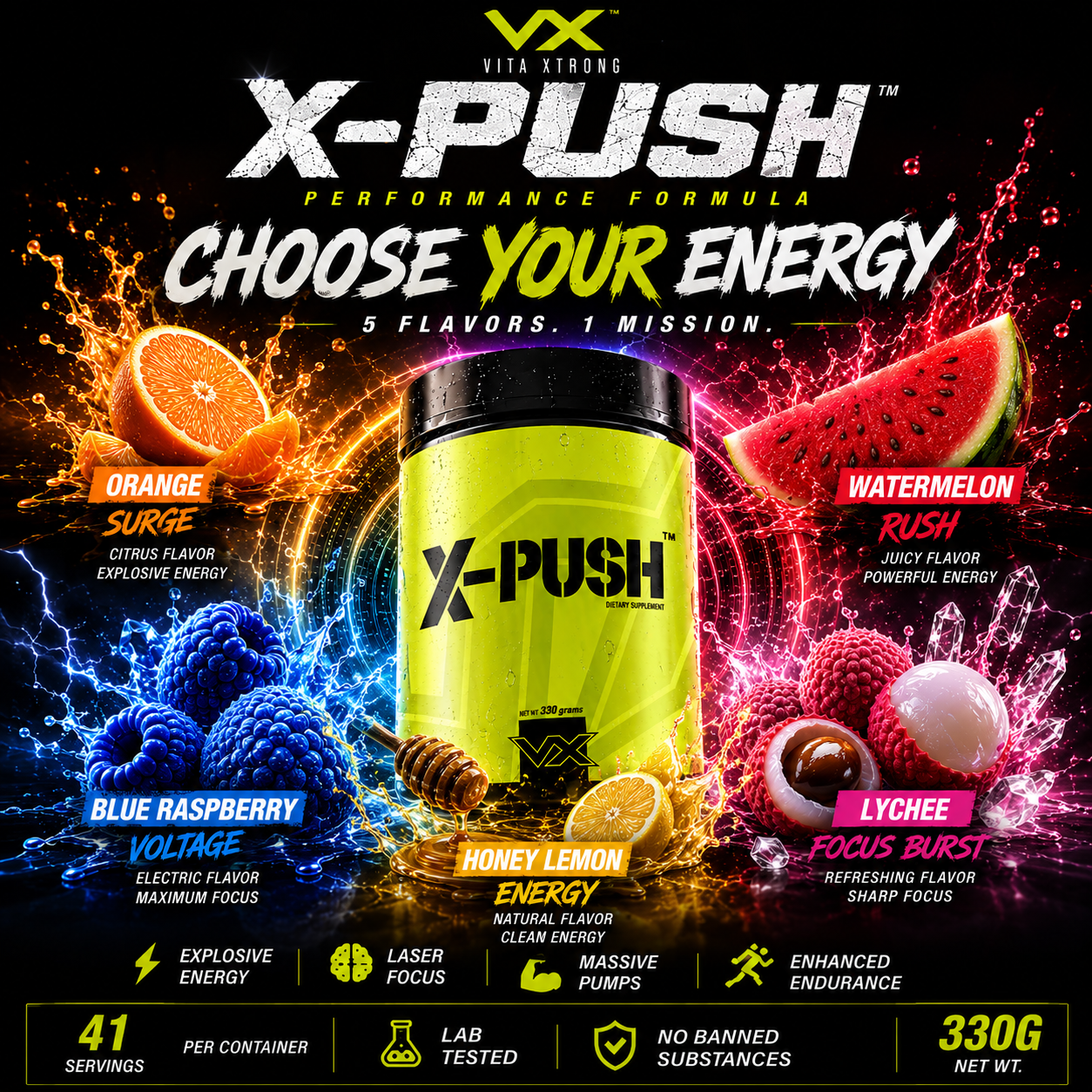 VITAXTRONG™ X-PUSH Pre-Workout Pro (41 Servings) | Energy • Focus • Endurance • Strength & Pump Performance Formula [VX]_6