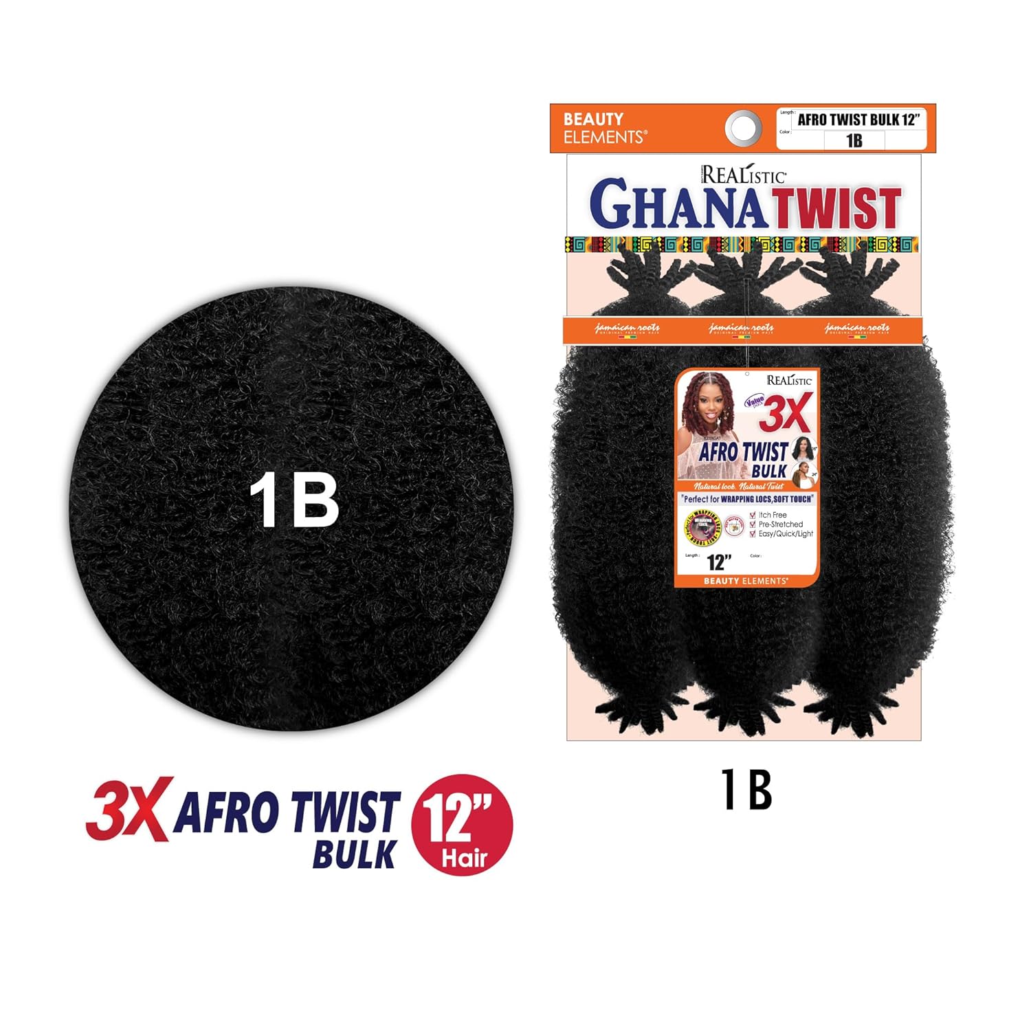 TRESSES / BEAUTY ELEMENTS Ghana Twist Twist  3 X Afro Twist Bulk 12 pouces 1B  _0