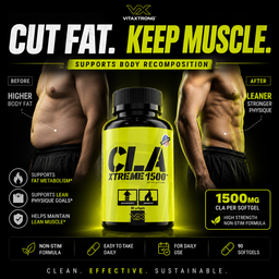 VITAXTRONG™ CLA Xtreme 1500mg (90 Capsules) | Non-Stim Fat Metabolism Support • Lean Muscle • Fat Burn & Loss [VX]