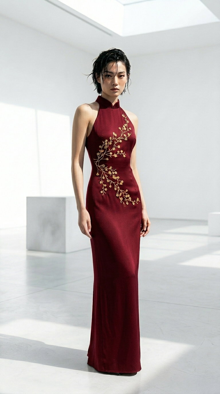 Velvet Cheongsam with Golden Blossoms _0