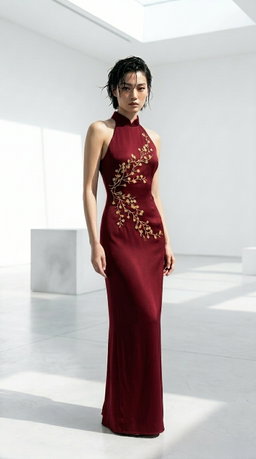 Velvet Cheongsam with Golden Blossoms 