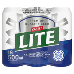 Castle Lite Premium Lager Beer 6 x 500ml
