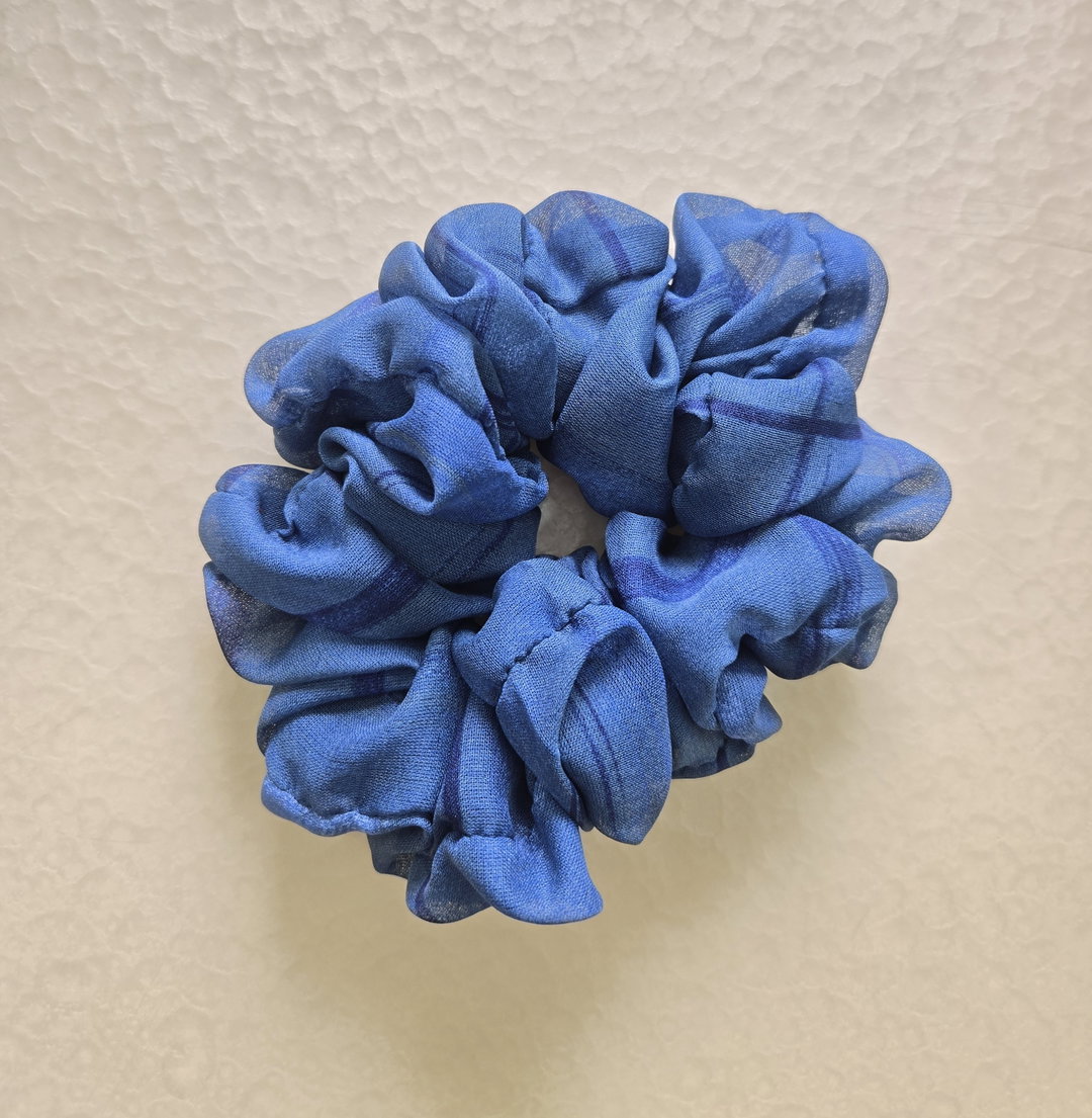 Navy Grid Scrunchie