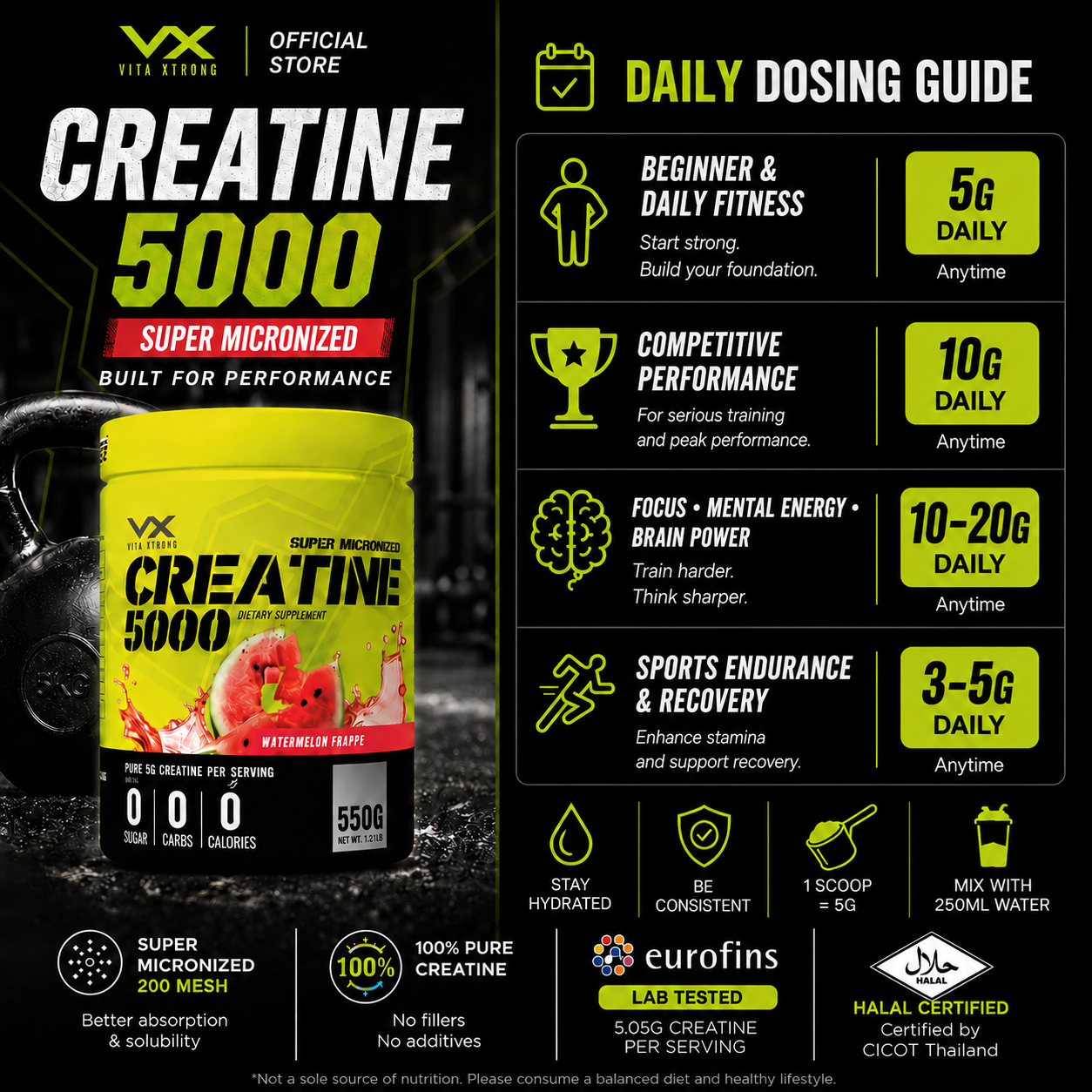 VITAXTRONG™ Creatine Monohydrate (330g) | Super Micronized Powder • Muscle Strength & Recovery • Halal [VX]_1