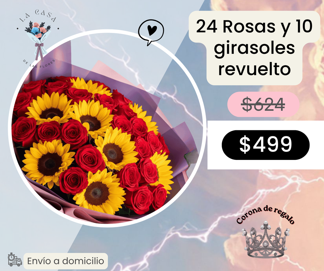 24 Rosas y 10 girasoles revuelto