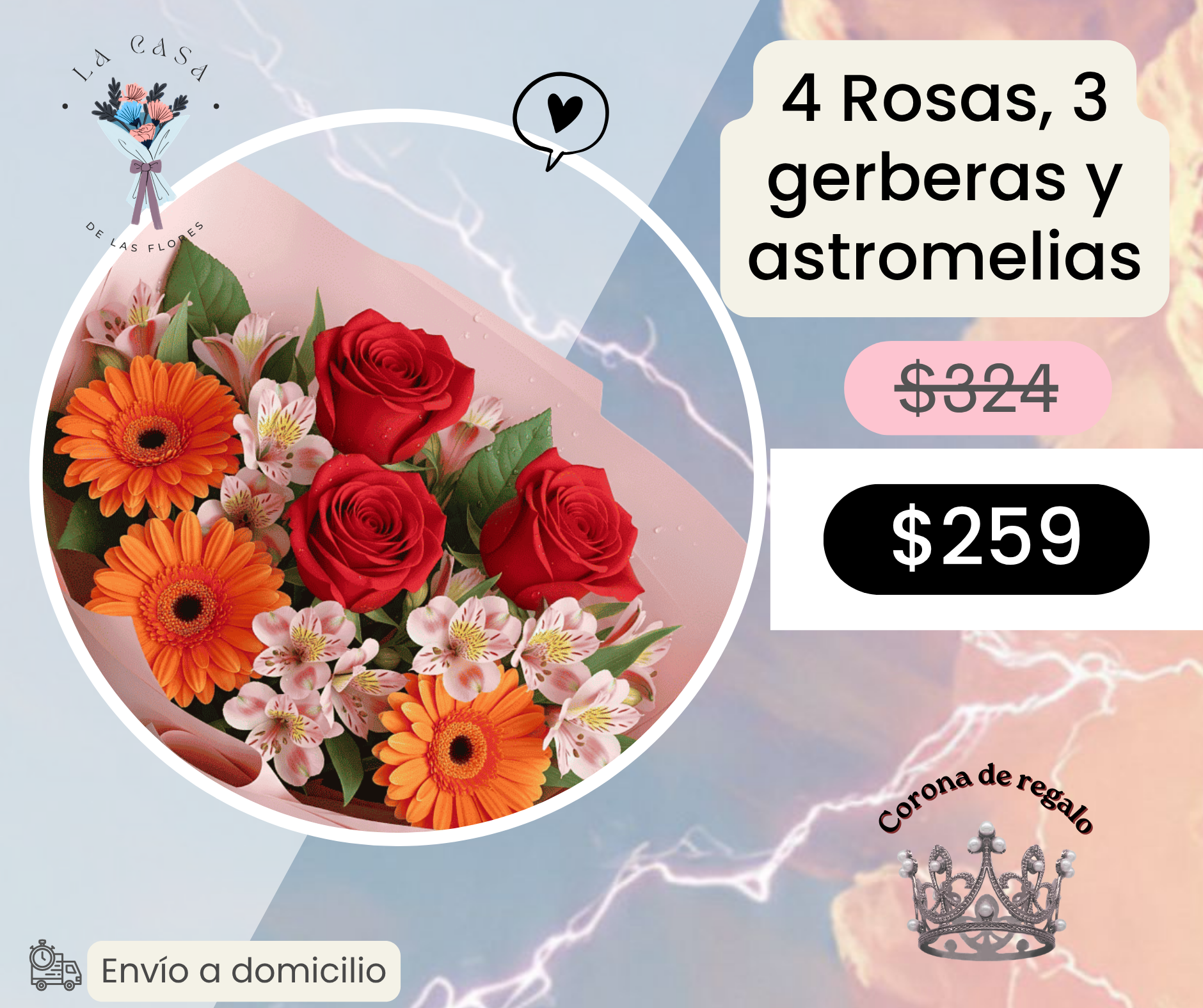 4 Rosas, 3 gerberas y astromelias_0