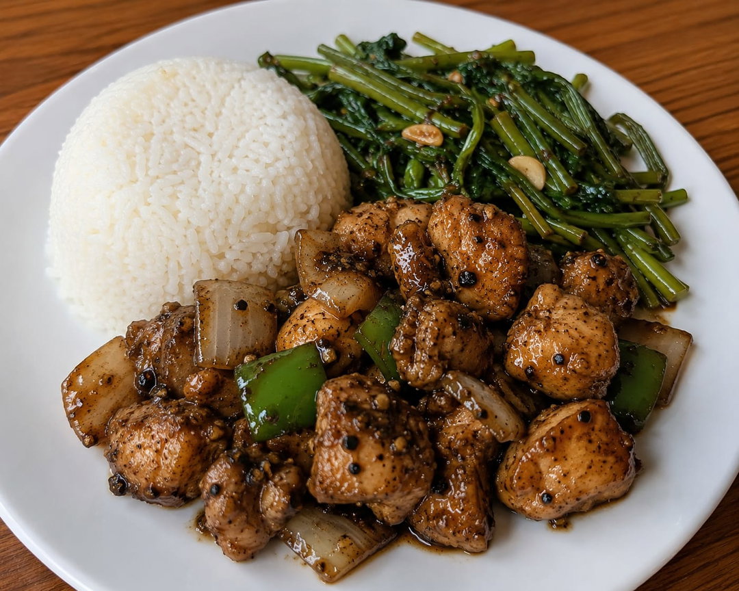 Black Pepper Chicken with Rice 