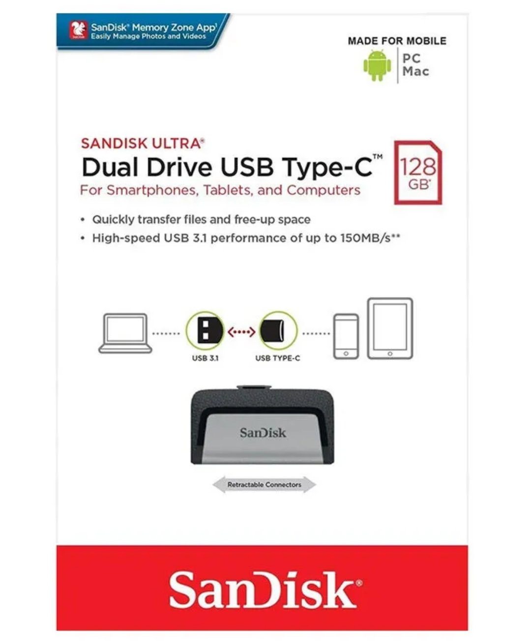 Sandisk Dual Drive type cle USB 128Gb