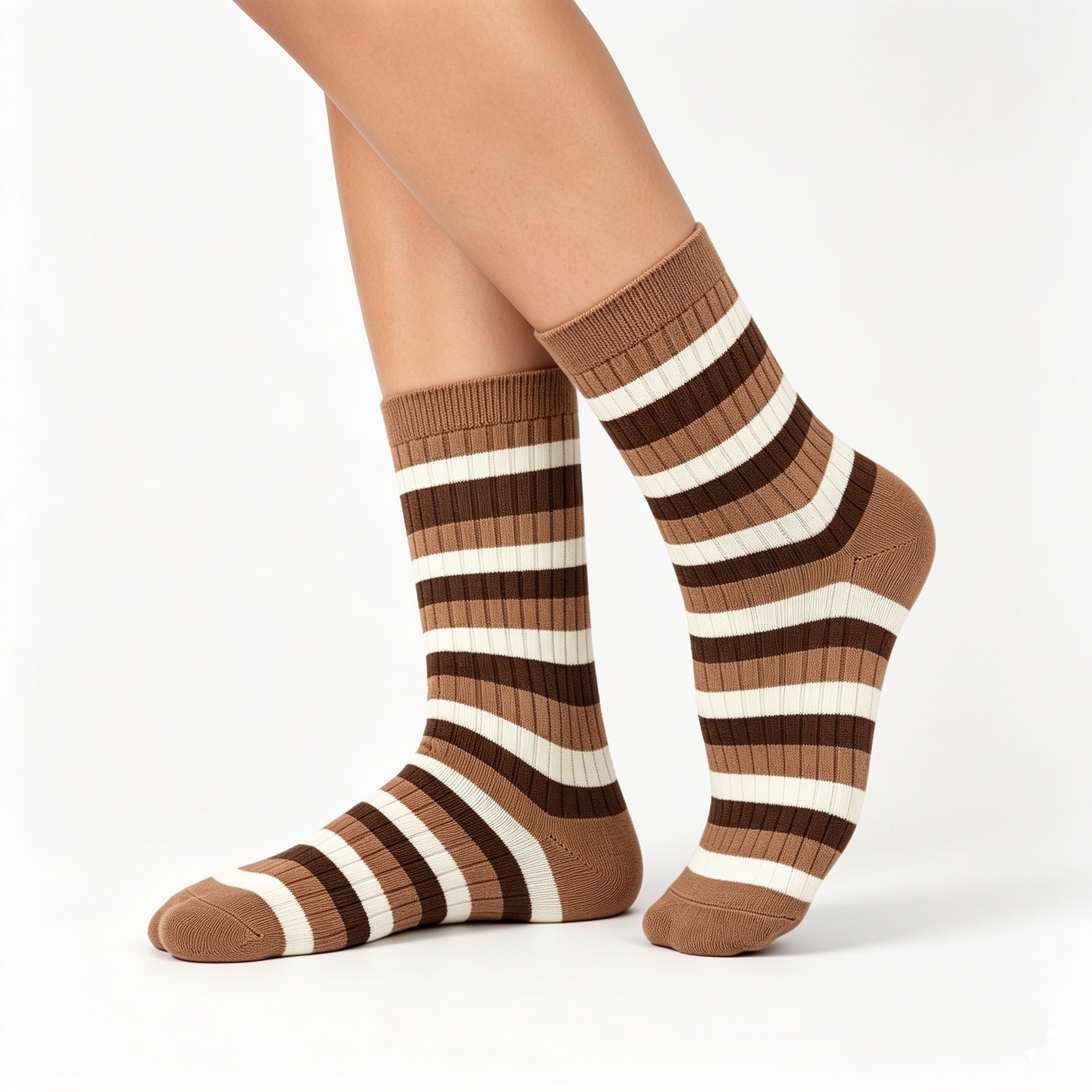 [10147] - 3 Pairs Unisex's High-Cotton High-Cut Crew Socks – Breathable Stripes/Plain & Comfort _0