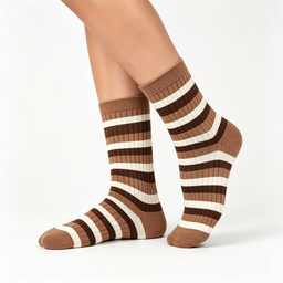 [10147] - 3 Pairs Unisex's High-Cotton High-Cut Crew Socks – Breathable Stripes/Plain & Comfort 