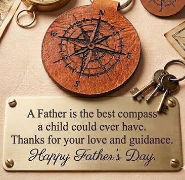 Genuine Leather Compass Engraved Keychain _0