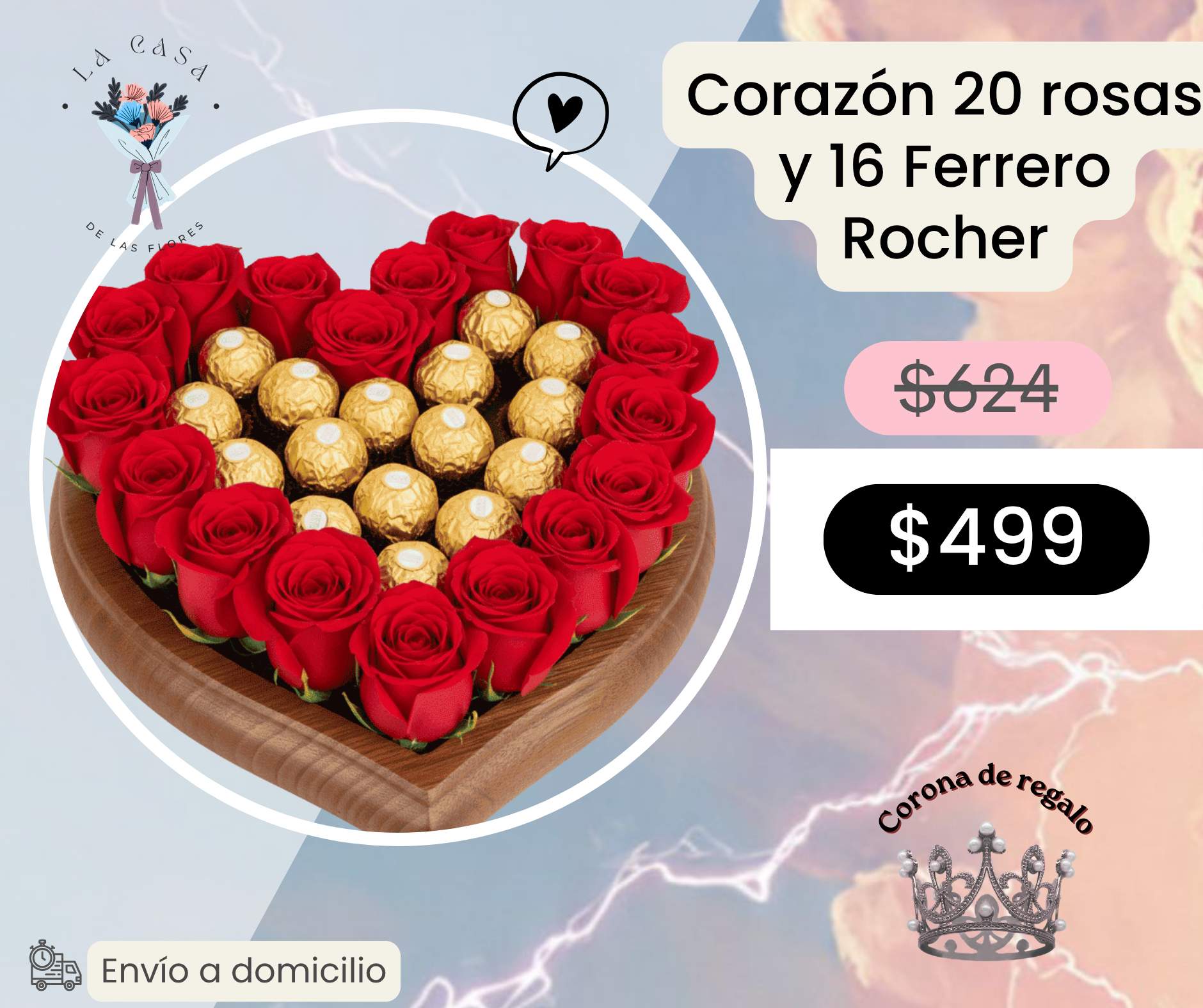 Corazón 20 rosas y 16 Ferrero Rocher_0