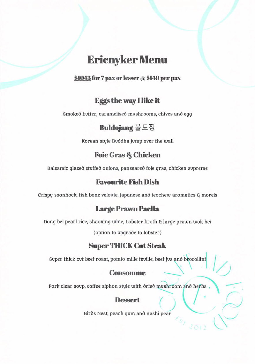 Private Dinner Dining (6.30pm - 9.30pm)