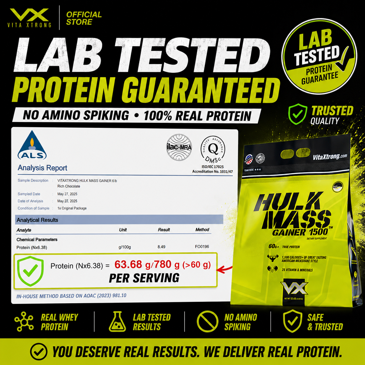 VITAXTRONG™  Hulk Mass Gainer 1500 (6lbs / 2.7kg) | 60g Real Whey Protein • 1500+ kcal High-Calorie Mass Builder • Lab-Tested • No Amino Spiking | Weight Gain & Muscle Growth [VX]_3
