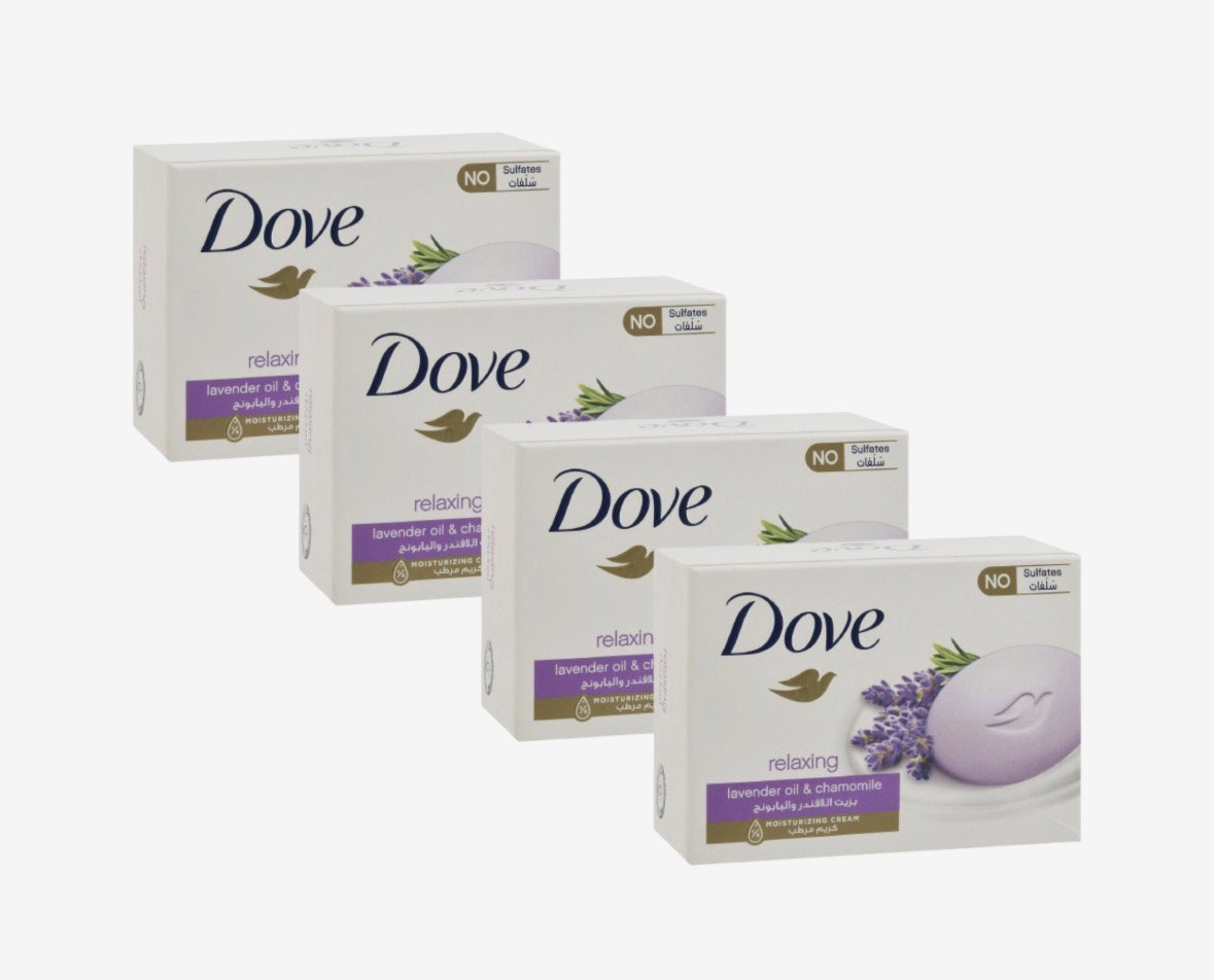 Dove Relaxing Soap Bar Lavender Oil & Chamomile Scent with Moisturizing Cream, 90g bundle of 4 pcs_0