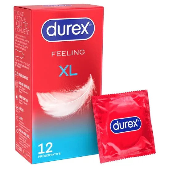 Durex FEELING XL - Préservatifs Fins et Larges, 12 Unités