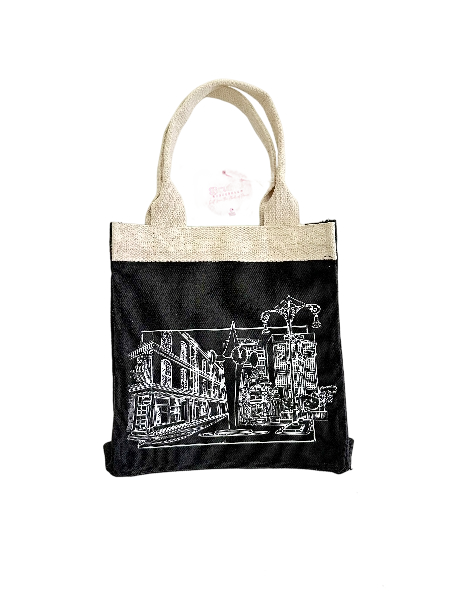 Brunei Jute Bag Bandar Sketch (Black)