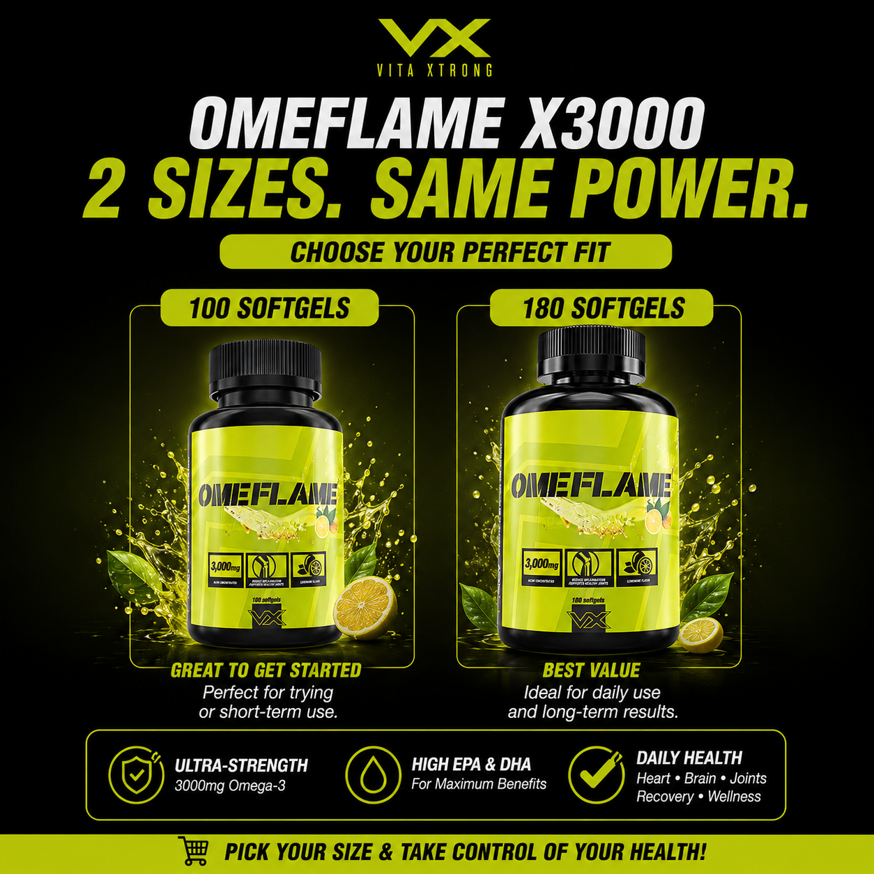 Vitaxtrong Omeflame X3000™ | 100 / 180 Softgels | Ultra-Concentrated Omega-3 Fish Oil 3000mg | EPA & DHA [VX]_6