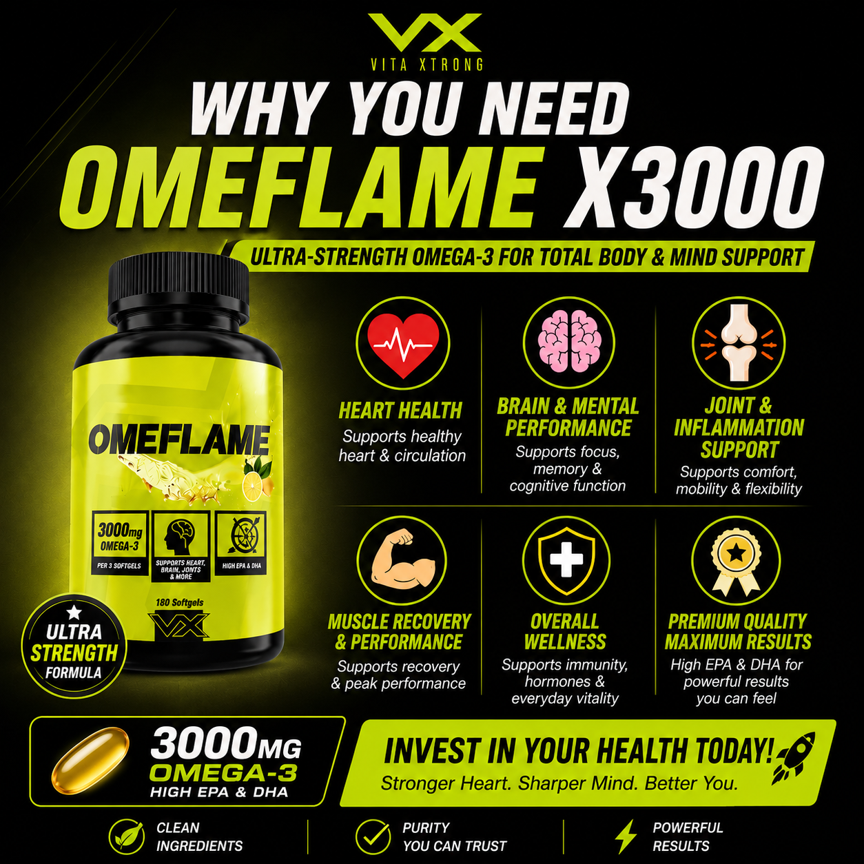 Vitaxtrong Omeflame X3000™ | 100 / 180 Softgels | Ultra-Concentrated Omega-3 Fish Oil 3000mg | EPA & DHA [VX]_4