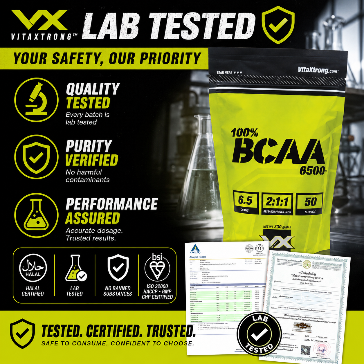 VITAXTRONG™ 100% BCAA 6500 Pure Powder (330g | 50 Servings) | 6,500mg BCAA 2:1:1 • Muscle Recovery, Endurance & Anti-Catabolic Support [VX]_4