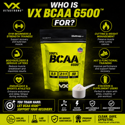 VITAXTRONG™ 100% BCAA 6500 Pure Powder (330g | 50 Servings) | 6,500mg BCAA 2:1:1 • Muscle Recovery, Endurance & Anti-Catabolic Support [VX]