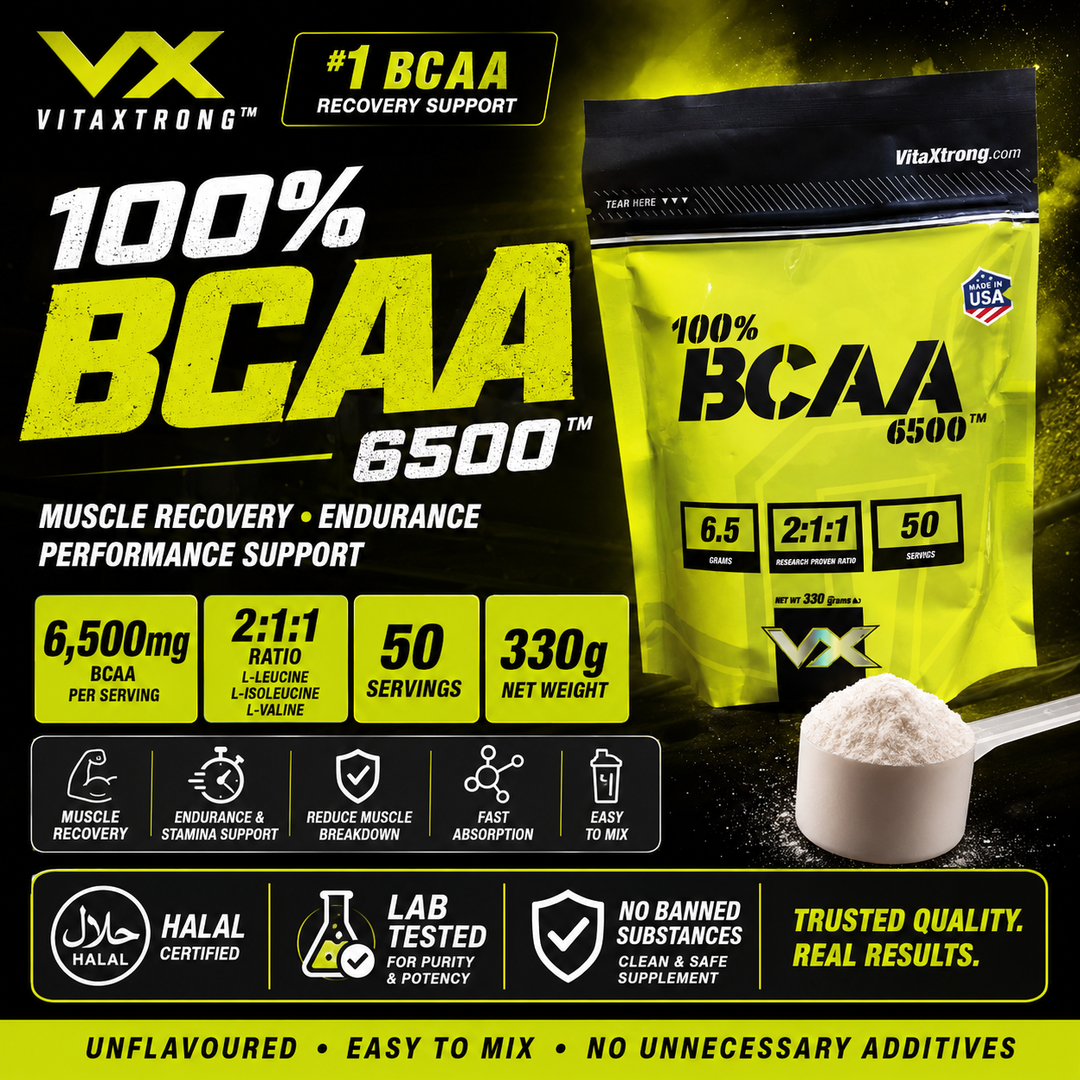 VITAXTRONG™ 100% BCAA 6500 Pure Powder (330g | 50 Servings) | 6,500mg BCAA 2:1:1 • Muscle Recovery, Endurance & Anti-Catabolic Support [VX]
