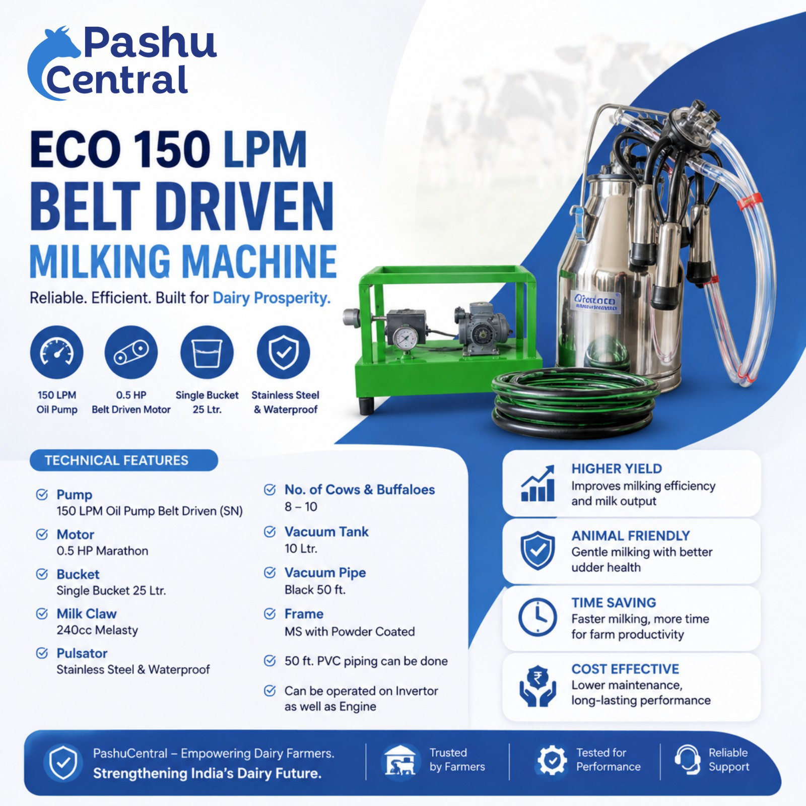 ECO 150 LPM BELT DRIVEN MILKING MACHINE_1