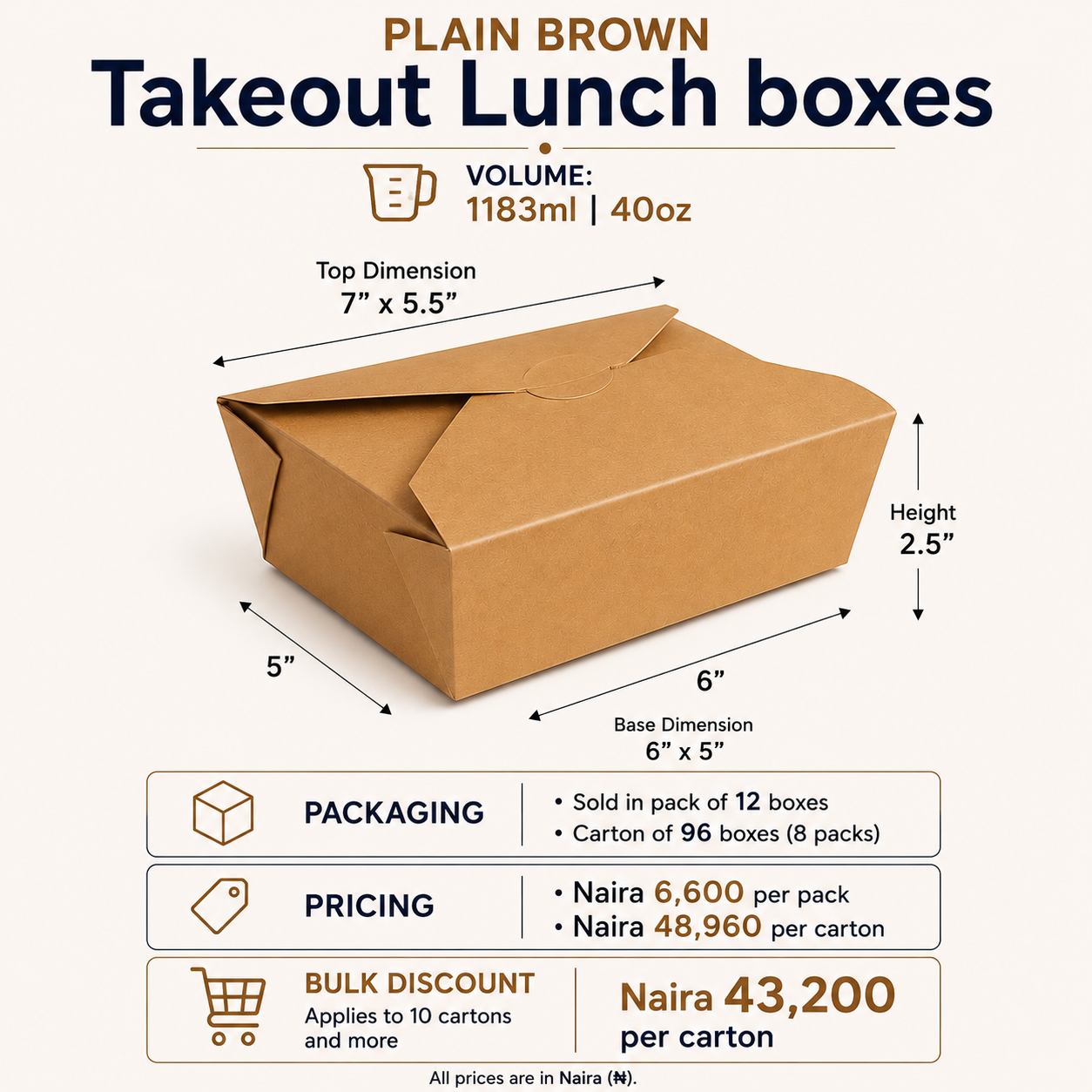 TAKEOUT LUNCH BOXES - ''KRAFT BROWN'' - 40oz | 1183ml_9