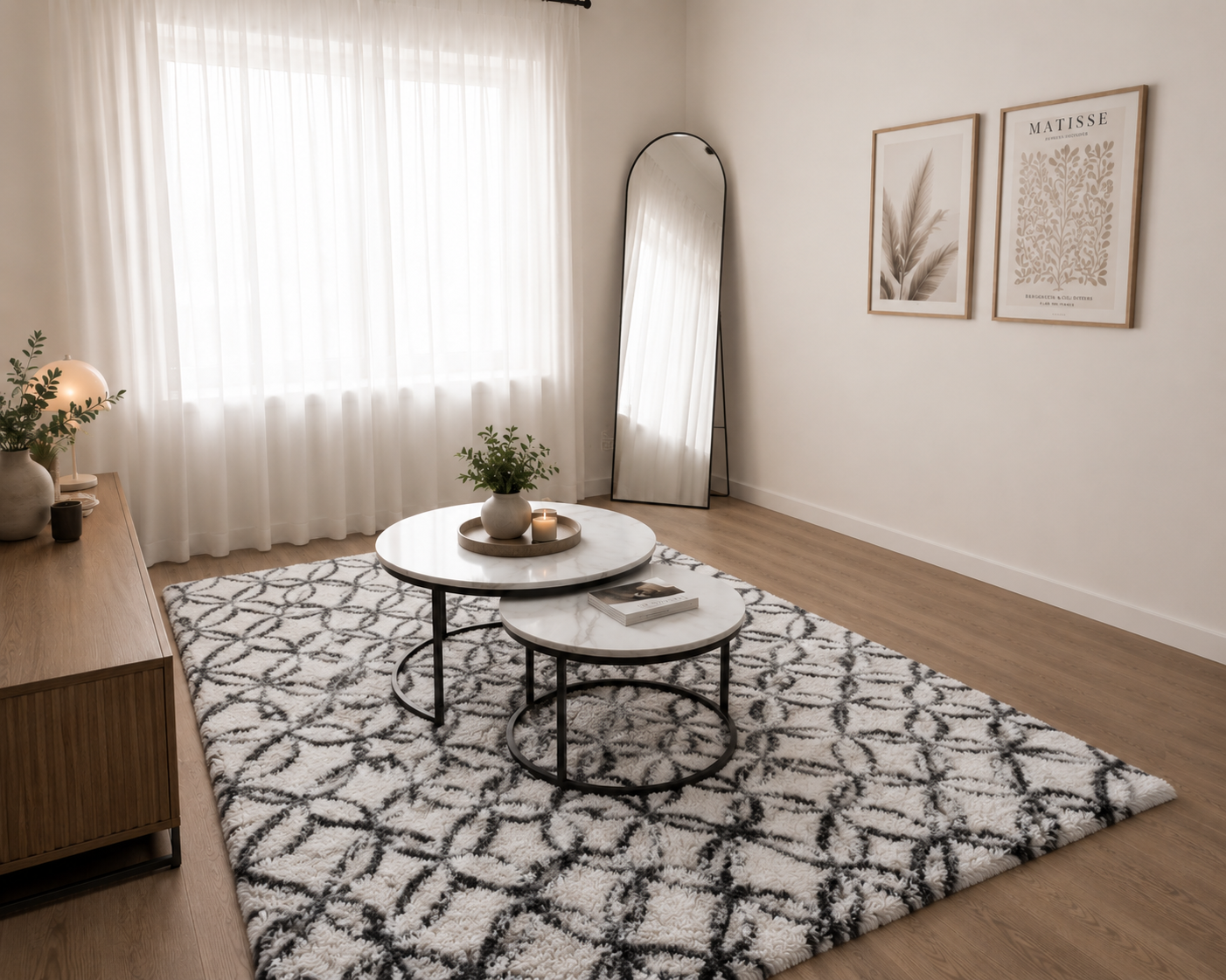 Fluffy Carpet, Coffee Table and Full Length Mirror Set