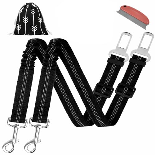 Emily Pets Dog Seat Belt Set of 2 for Car, Includes Pet Hair Brush & Travel Bag