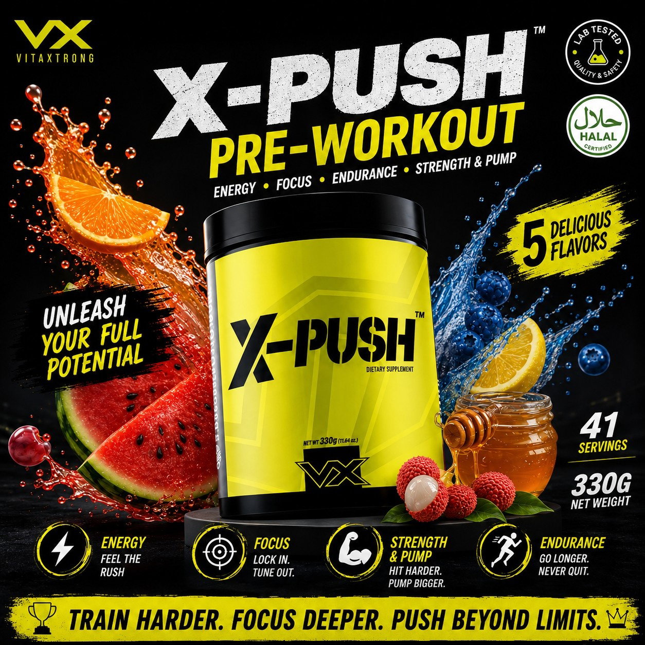VITAXTRONG™ X-PUSH Pre-Workout Pro (41 Servings) | Energy • Focus • Endurance • Strength & Pump Performance Formula [VX]_1