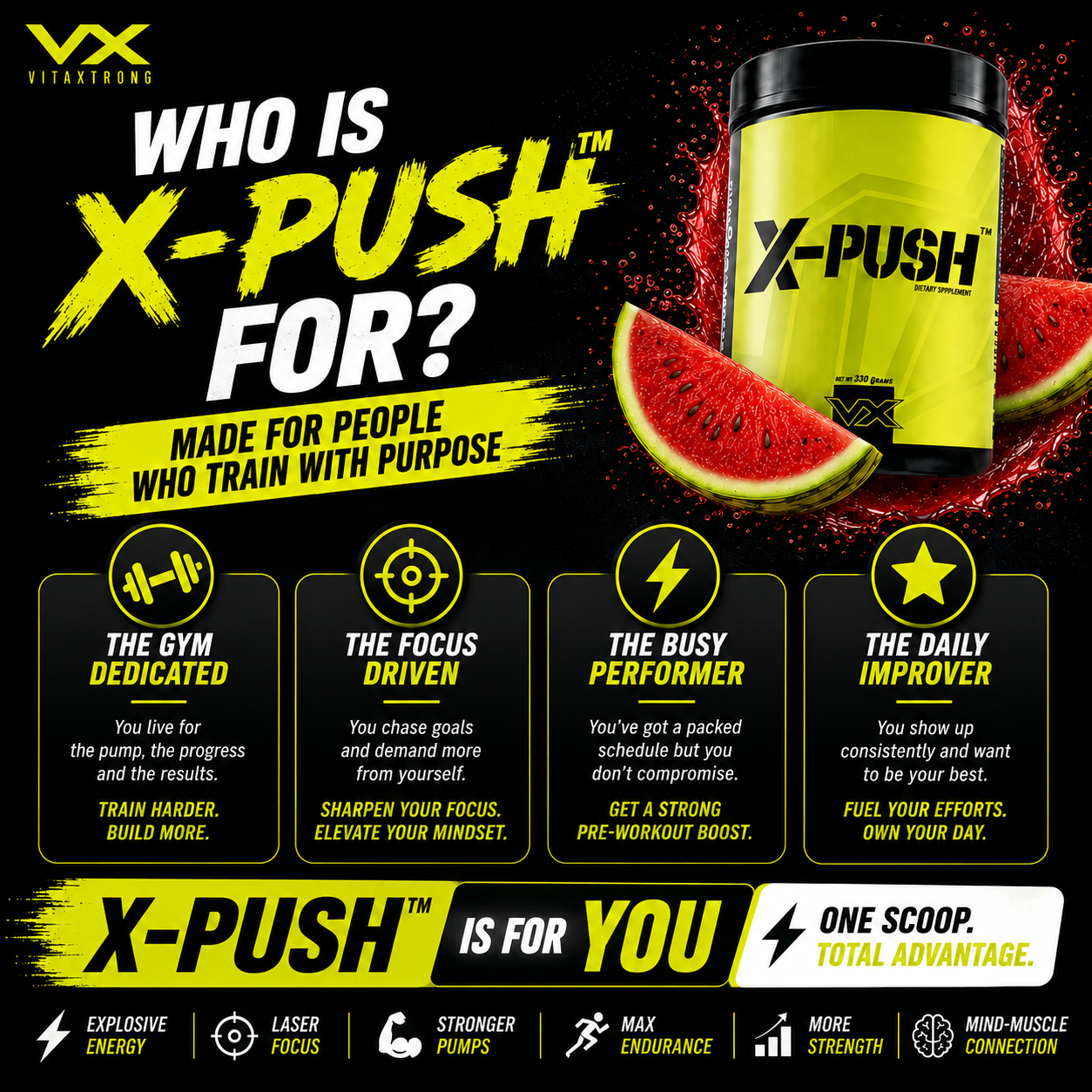 VITAXTRONG™ X-PUSH Pre-Workout Pro (41 Servings) | Energy • Focus • Endurance • Strength & Pump Performance Formula [VX]_5