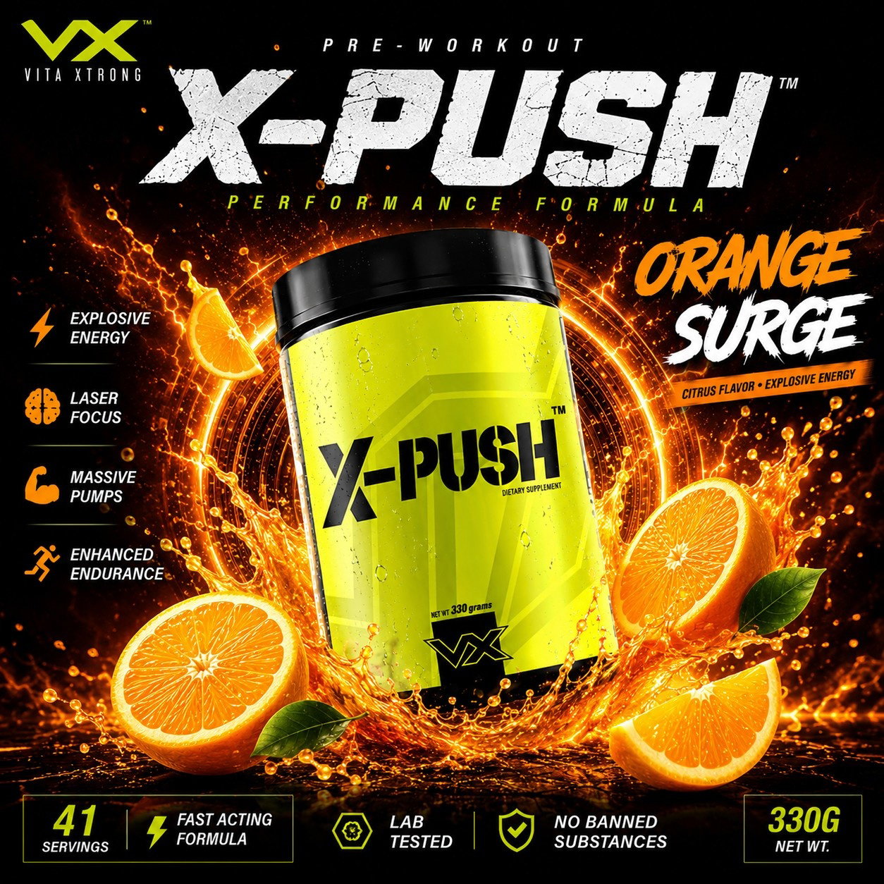 VITAXTRONG™ X-PUSH Pre-Workout Pro (41 Servings) | Energy • Focus • Endurance • Strength & Pump Performance Formula [VX]_0