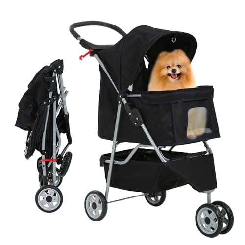  Emily Pets Portable 4 Wheel Dog Stroller for Small Medium Dogs, Lightweight  