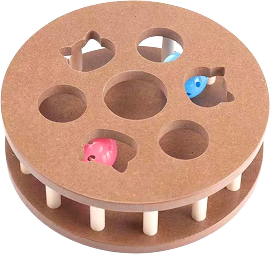 Emliy Pets Cat Puzzle Toy Interactive Portable Wooden Funny Cute Circl