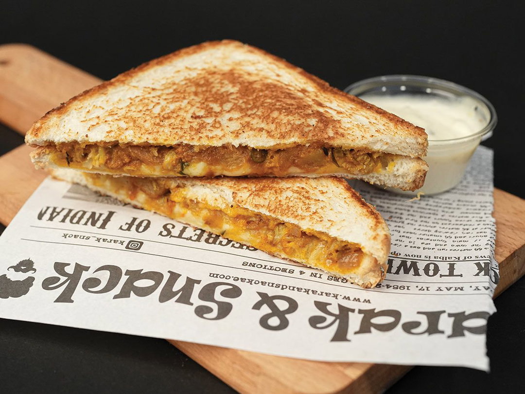 Toasted aloo gobi cheese sandwich