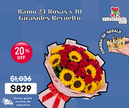 Ramo 24 Rosas y 10 Girasoles Revuelto