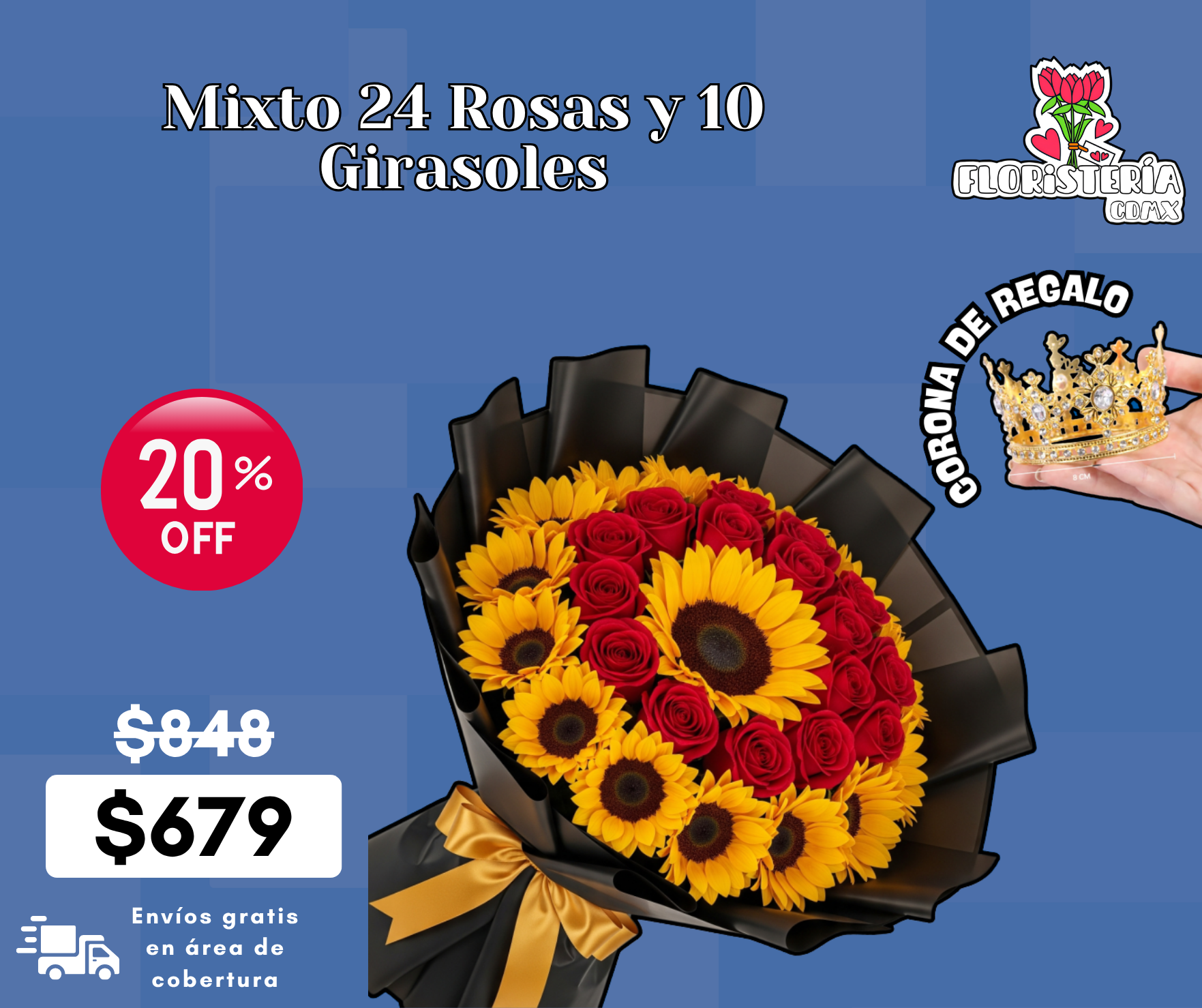 Mixto 24 Rosas y 10 Girasoles_0